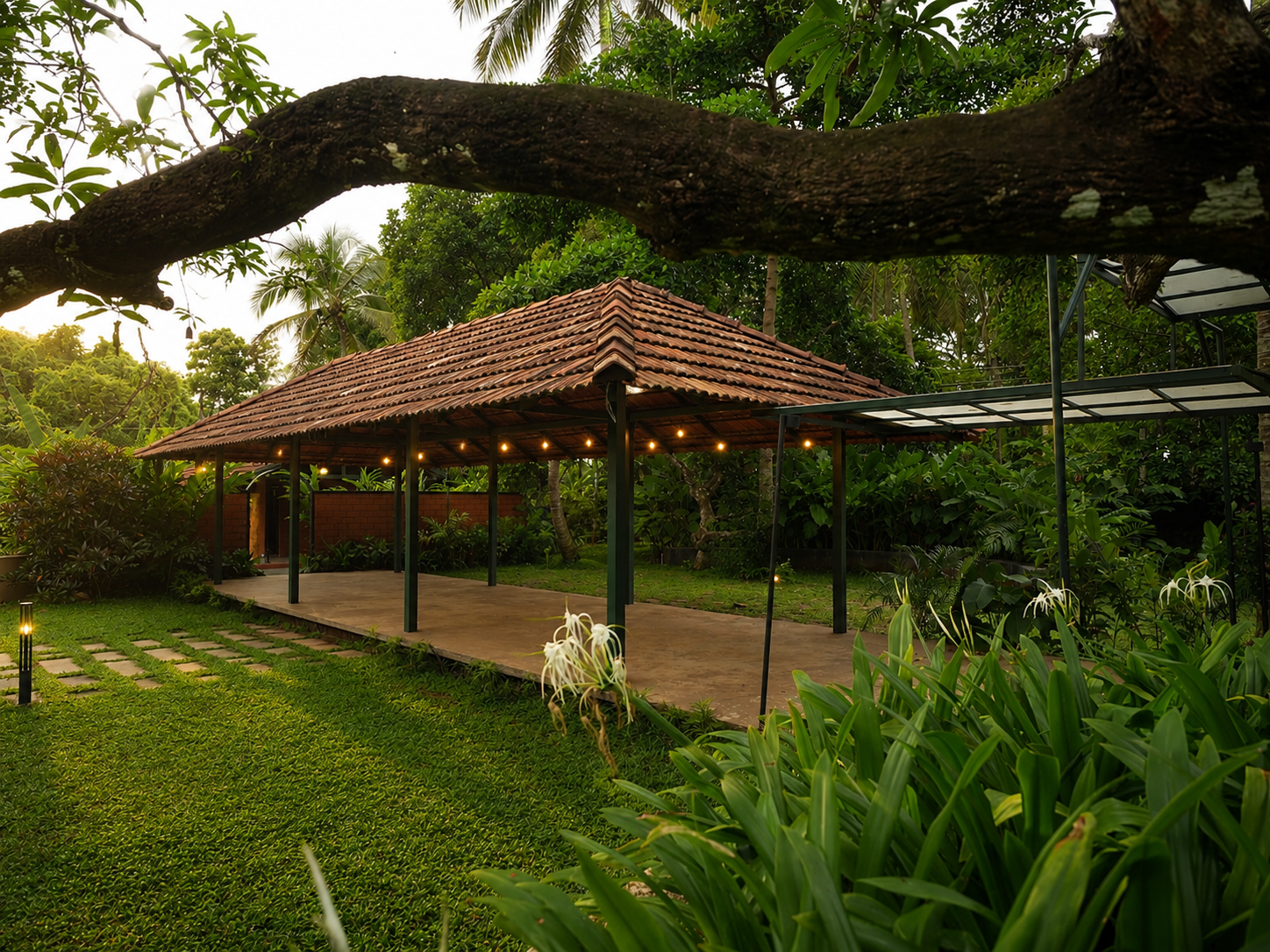 Lush green garden view at Idam Retreat, the best intimate destination in Kerala